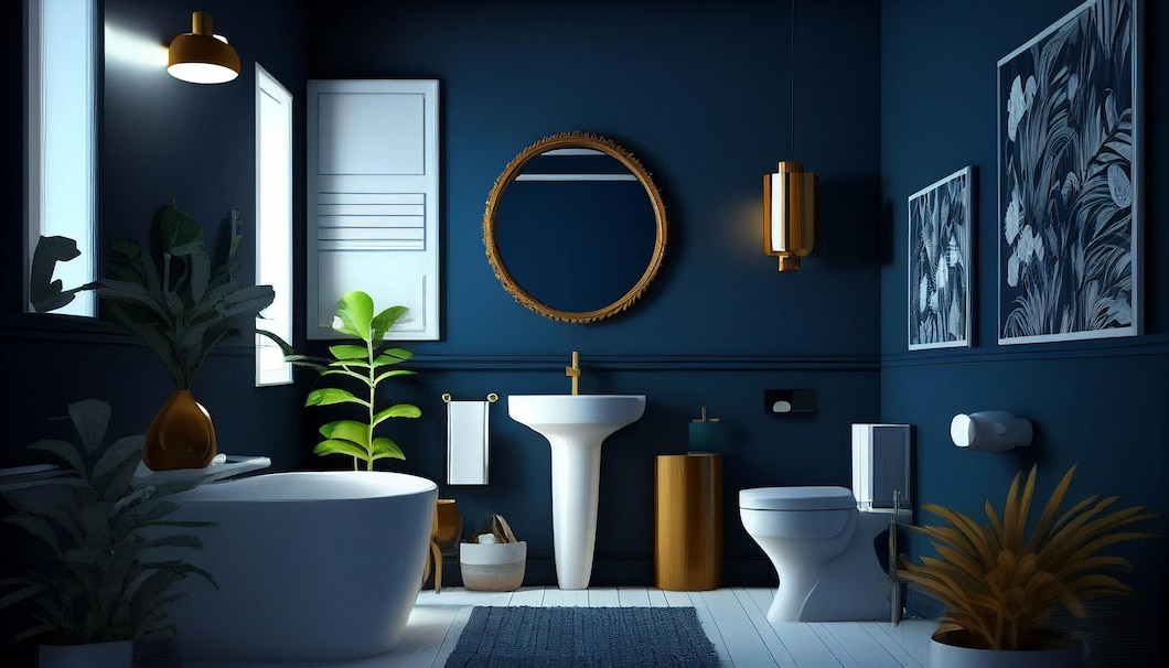 Blue-themed bathroom renovation